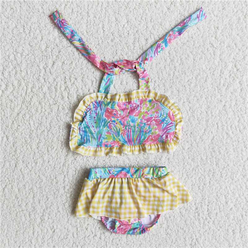 girl 2pieces set swim outfit with suspenders