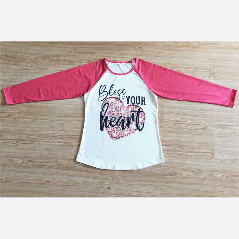 6 A30-2 women pink long sleeve raglan shirt with heard print