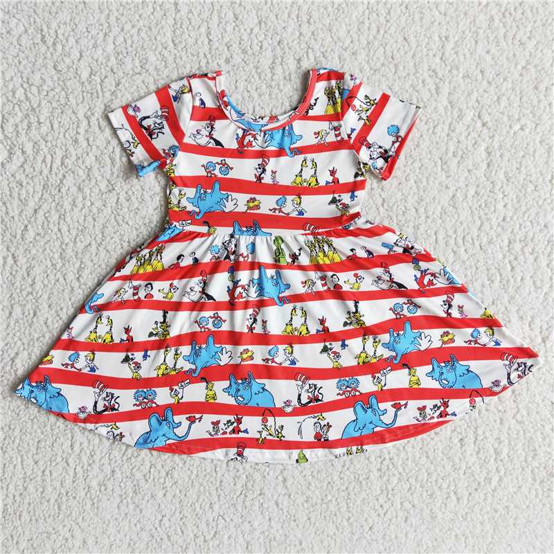 B1-11 cartoon striped short sleeve dress