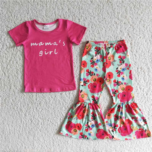 A6-23 mama's girl rose red flower flared pants set