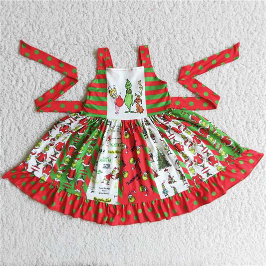 Christmas girl sleeveless frock with dot belt