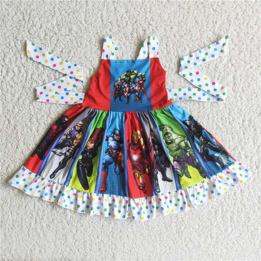 summer children sleeveless frock girl fashion twirl dress with belt