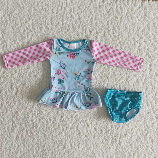 girl long sleeve top match dot shorts suit kids swimming outfit