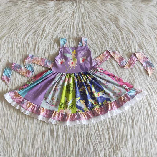 A3-13 girl purple frock with belt high quality lace dress with sleeveless