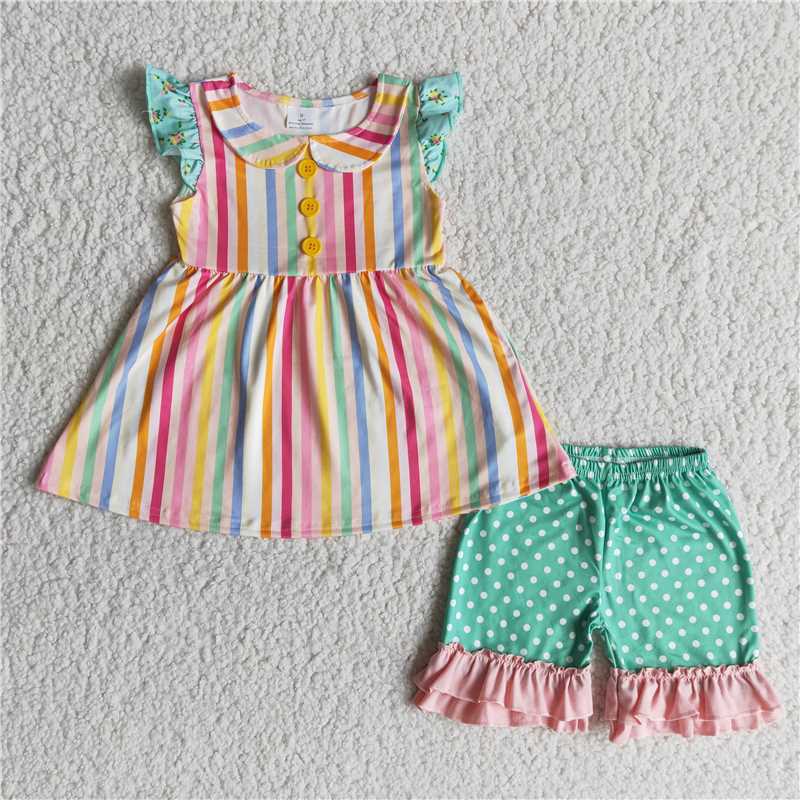 A15-9  Color Striped Green Pants Set