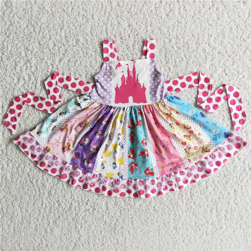 best selling baby girls twirl dress with pink dot belt high quality kids lace frock