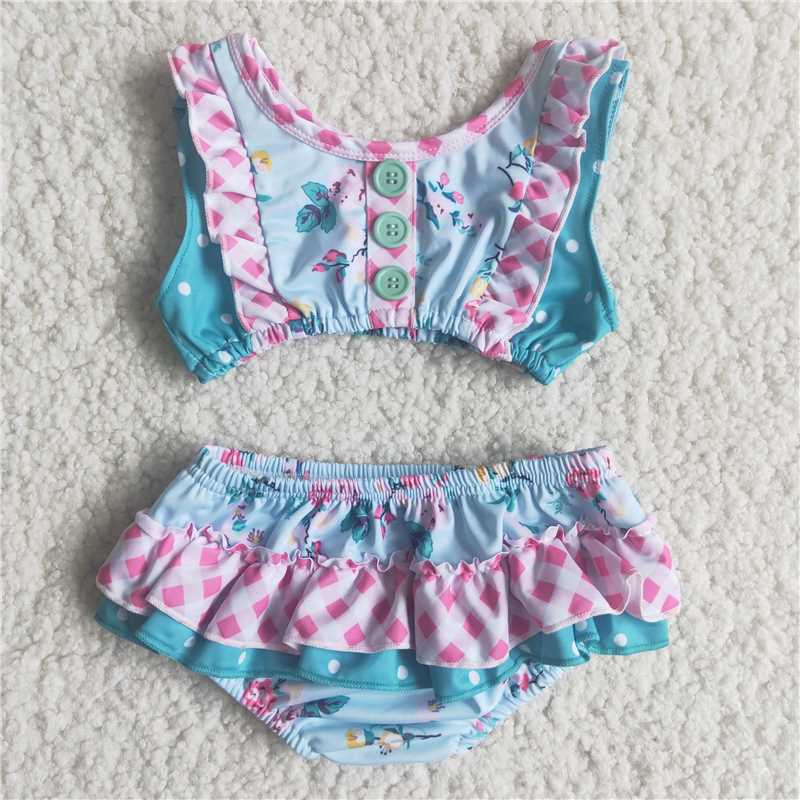 girl summer 2 pieces set  baby flower print swimsuit