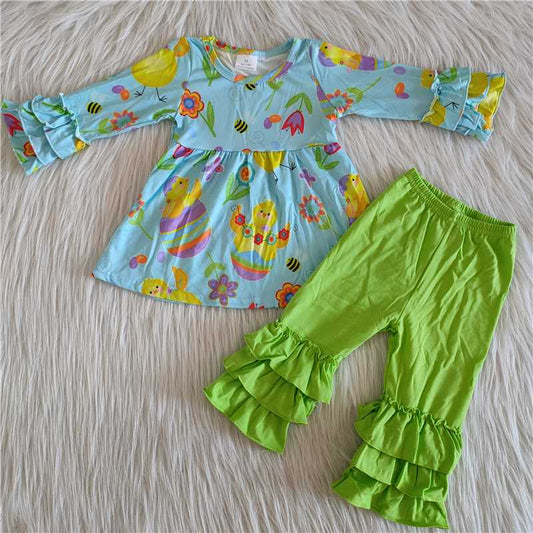 baby girls colorful eggs and flowers pattern outfit