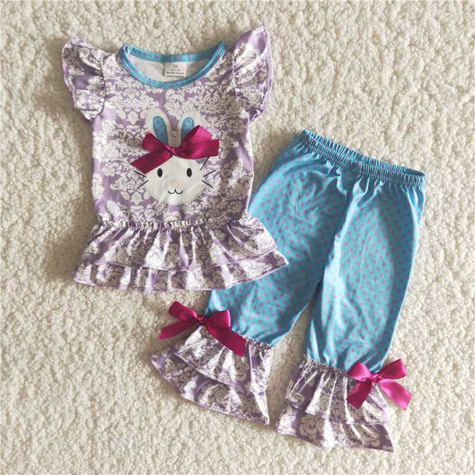 girl light purple embroidery bunny outfit with bows