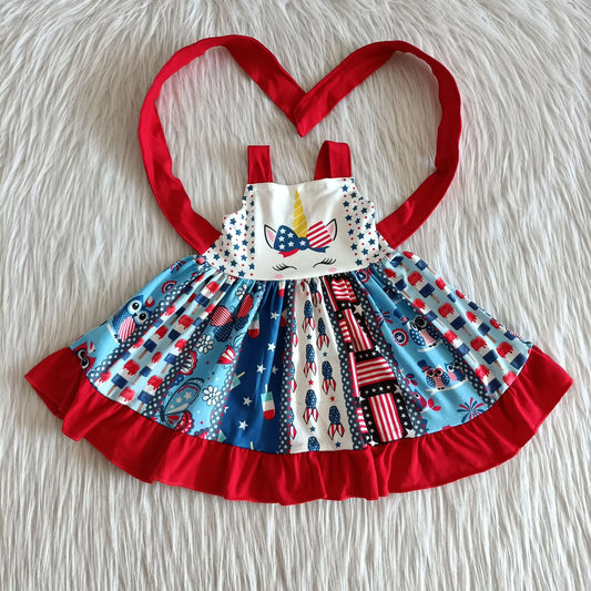 toddler girl Independence Day sleeveless twirl dress with belt