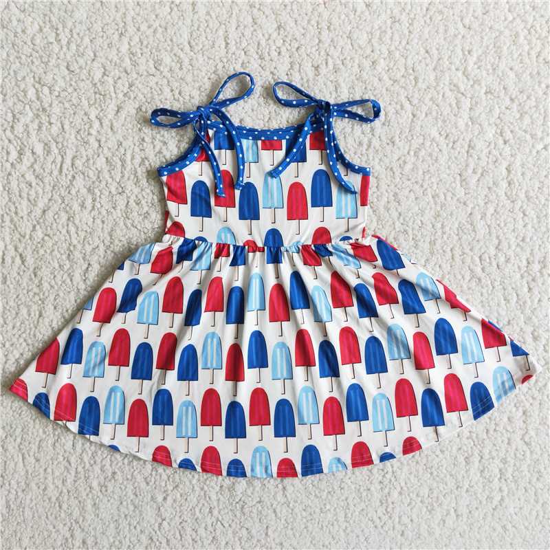 girl popsicle print independence day twirl dress with adjustable shoulder straps