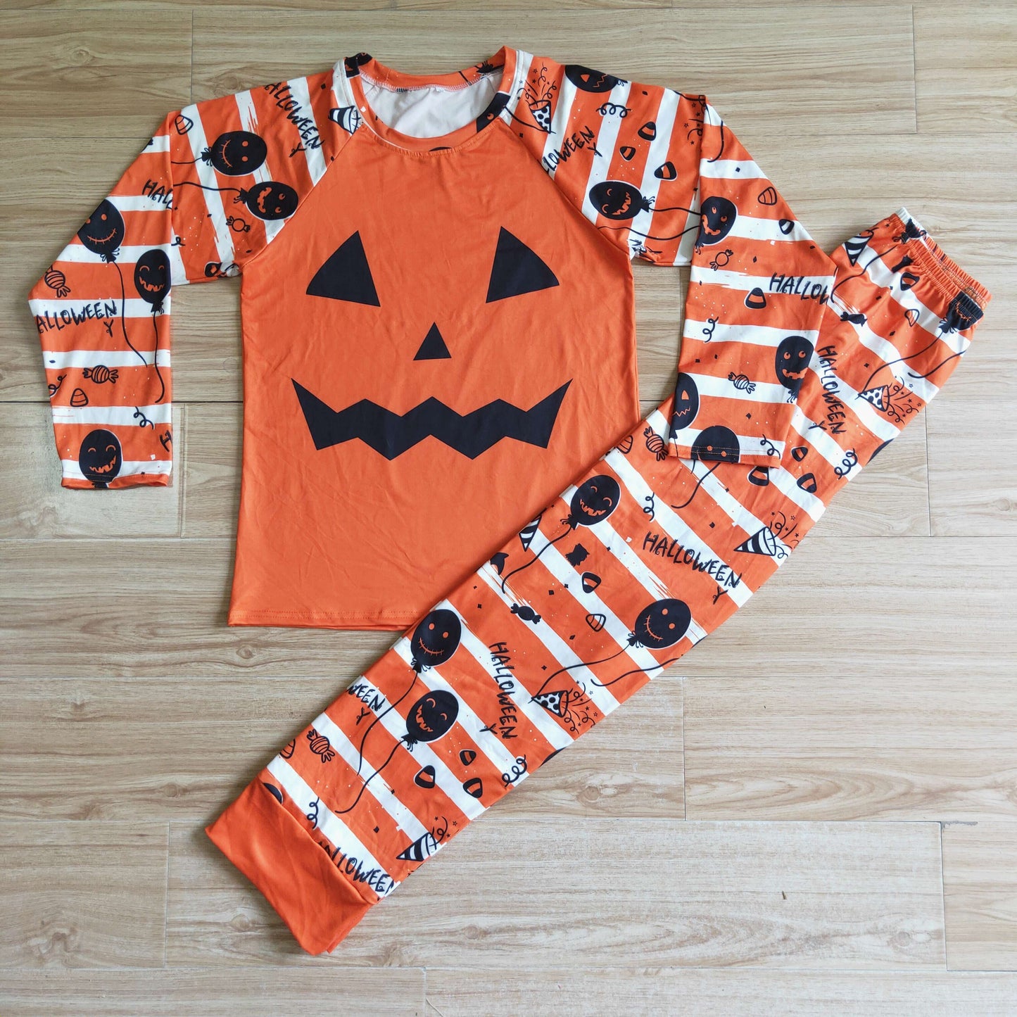 BLP0021  adult halloween long sleeve orange pajamas set women and man outfit