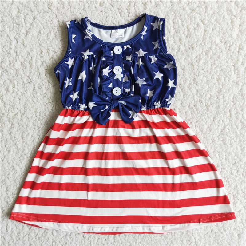 girl independence day sleeveless frock with bow