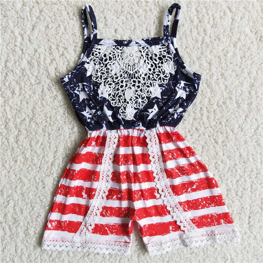 girl national day sleeveless romper lace jumpsuit