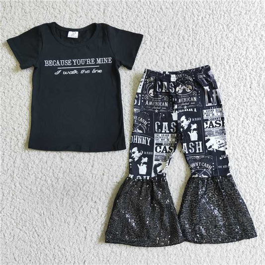 C6-13  Printed letter short-sleeved flared trousers set