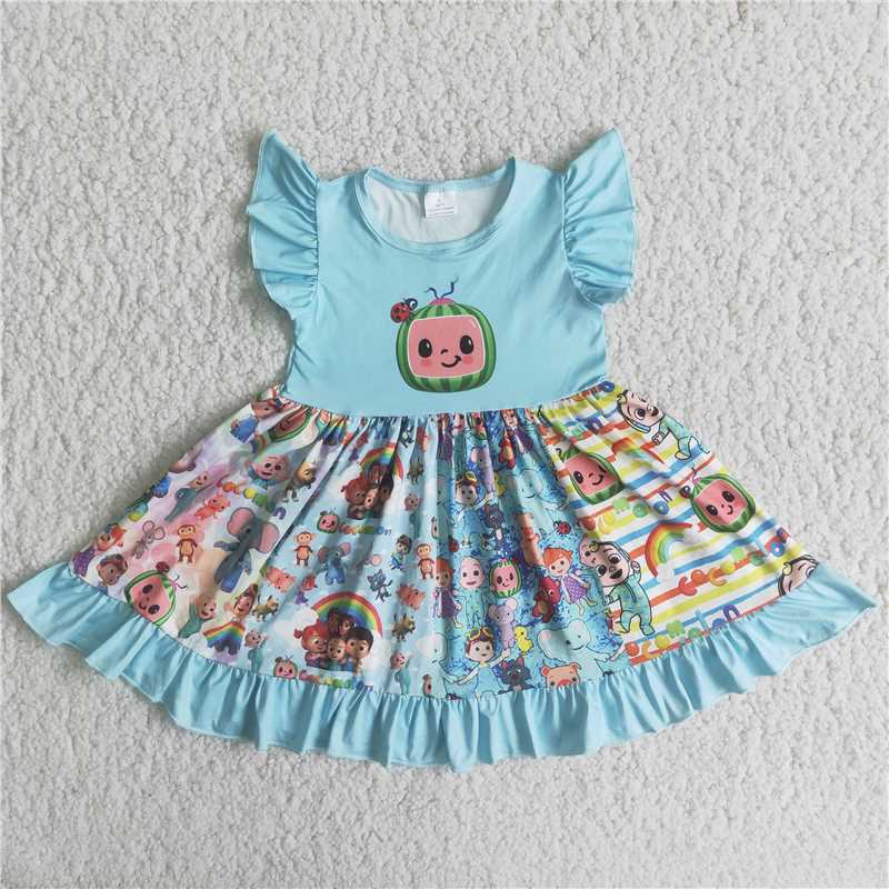 summer short sleeve fashion twirl dress for baby girls