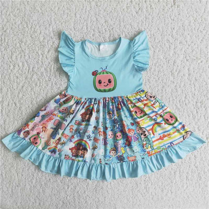 summer short sleeve fashion twirl dress for baby girls