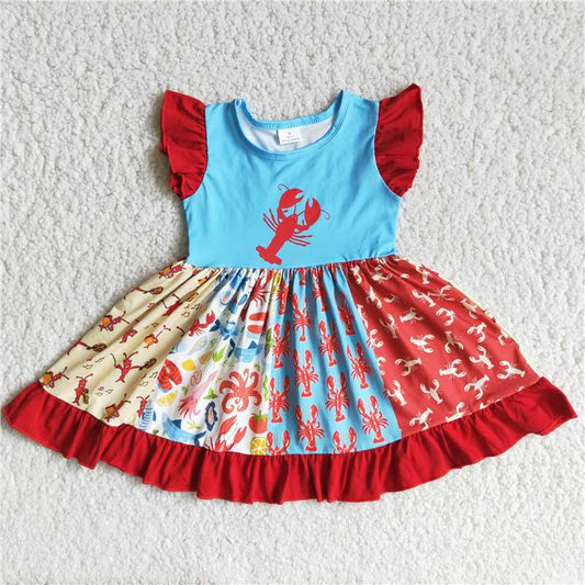 summer girl cute stitching frock with flutter sleeve