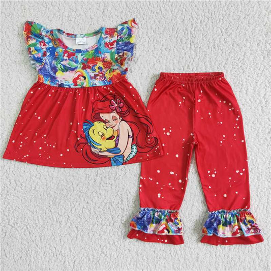 GSPO0034  Red cartoon short-sleeved trouser suit