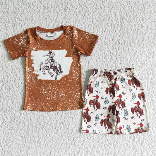 BSSO0076  Boys  Western Cowboy Riding Short Sleeve Shorts Set