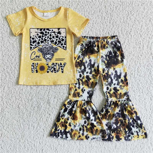 GSPO0081 letter  Alpine cow sunflower short-sleeved trouser suit