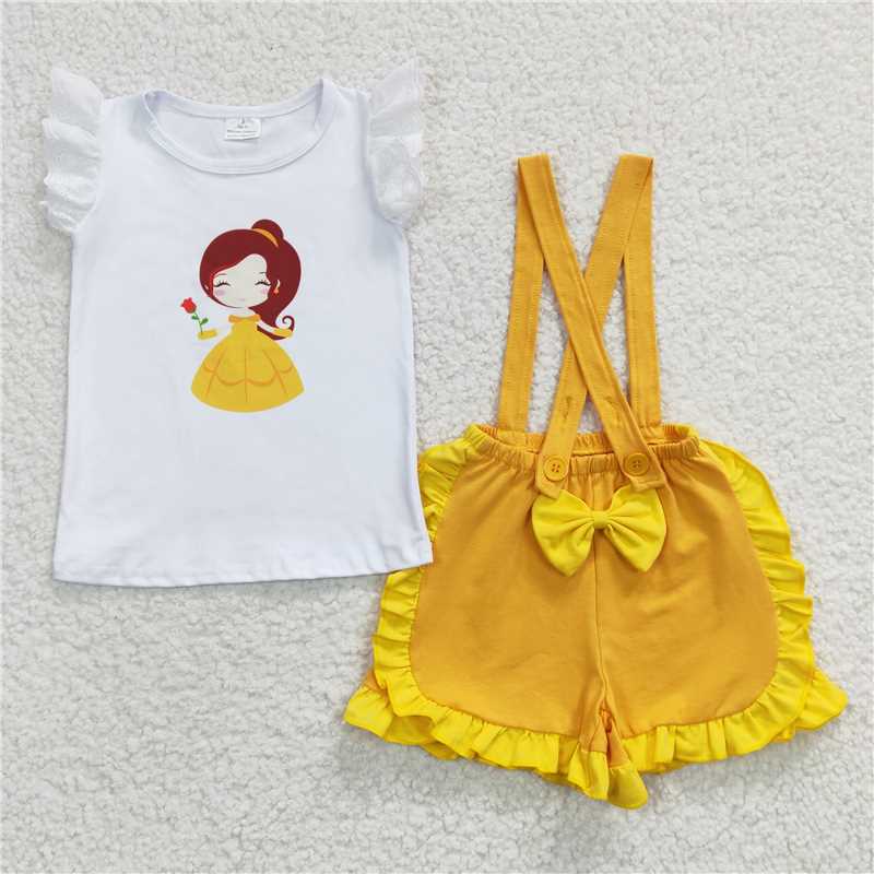 A10-15 Cute cartoon yellow bow overalls