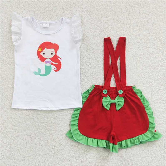 C3-11 Mermaid red and green overalls