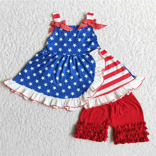 girl sleeveless stars stripes outfit with incing ruffle for july 4th