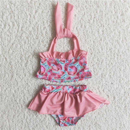 baby girl summer sleeveless swim outfit with watermelon print