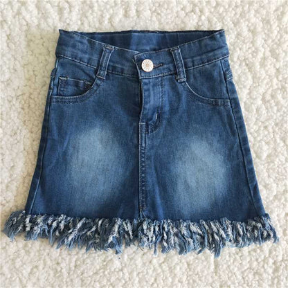 girl fashion denim skirt with tessel