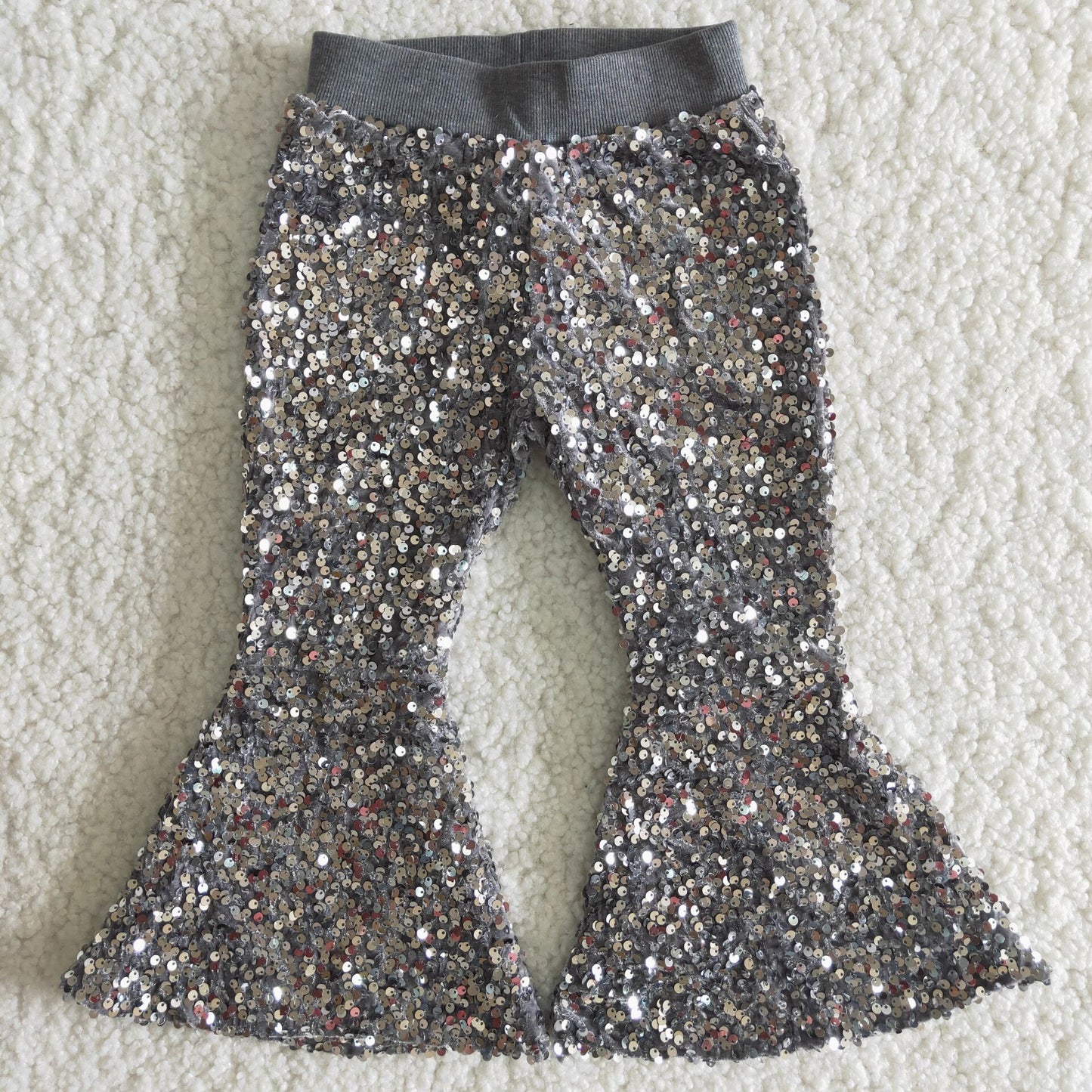 B4-11 girl fashion red sequins flare pants with elastic waist