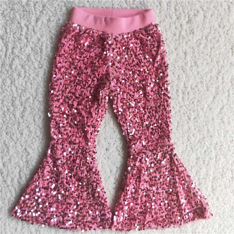 B4-11 girl fashion red sequins flare pants with elastic waist