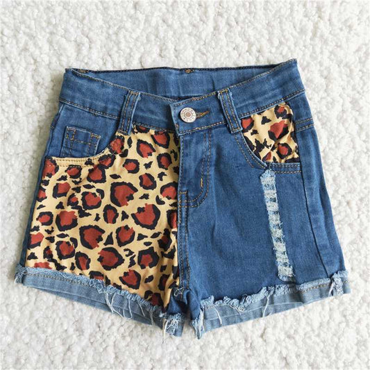 summer fashion denim shorts for girls with leopard