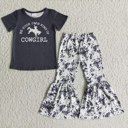 girl short sleeve outfit with letter design