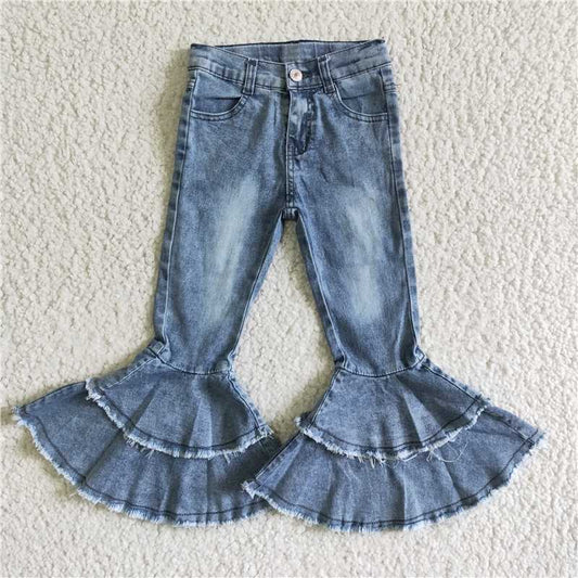 C5-15 Light bleached double layer denim flared pants 400g