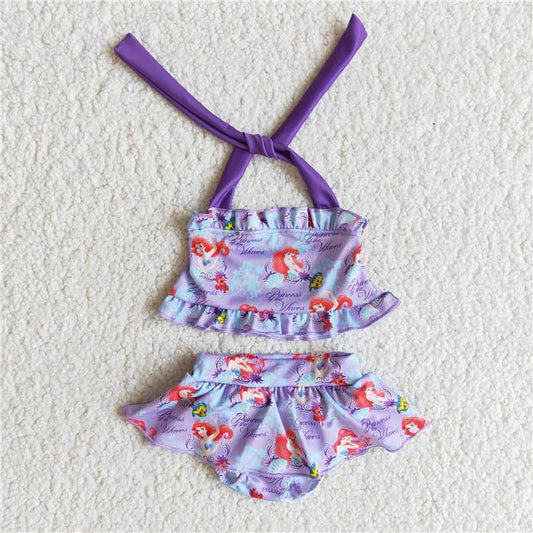 E9-28 girl purple sleeveless swimming suit for summer