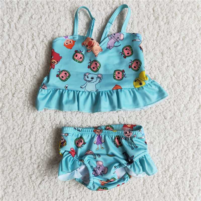 girl Adjustable Strap green ruffle swim outfit