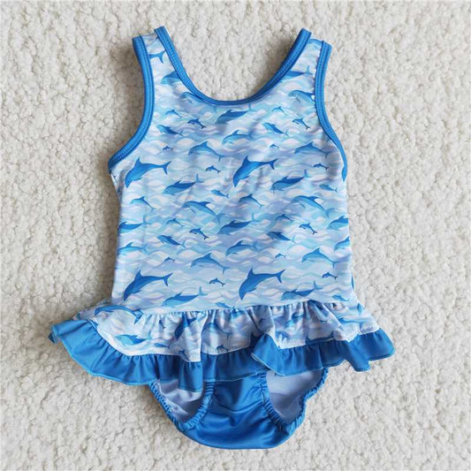 girl blue one piece swimming set