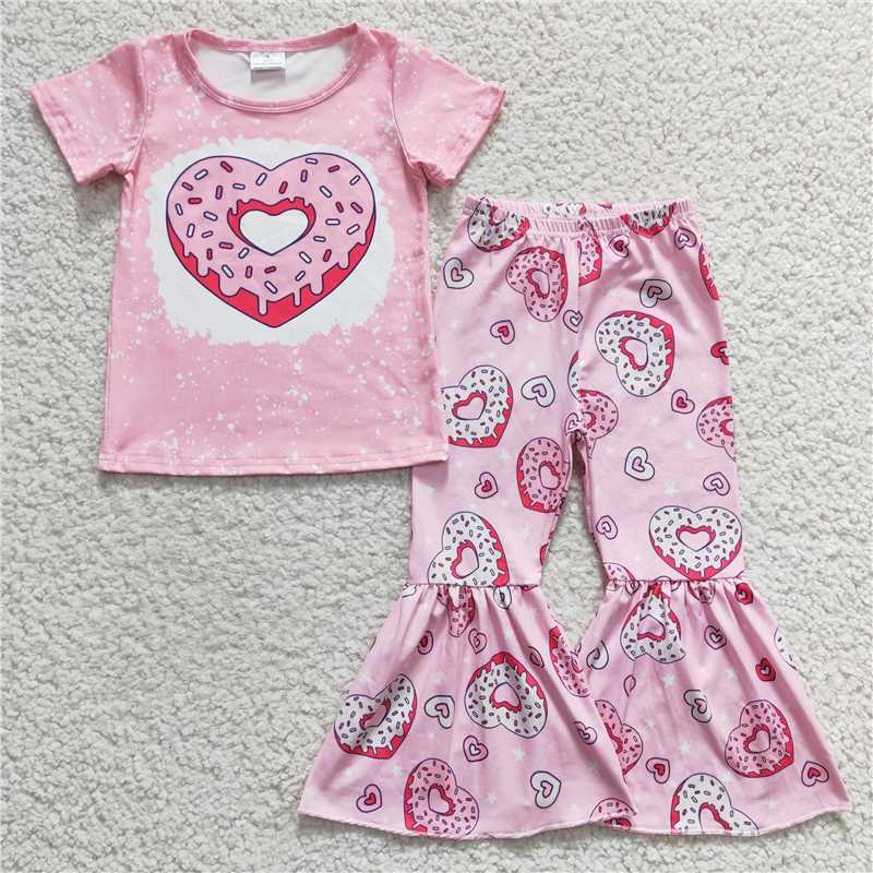 GSPO0378 Girls Love Donut Pink Short Sleeve Trousers Set