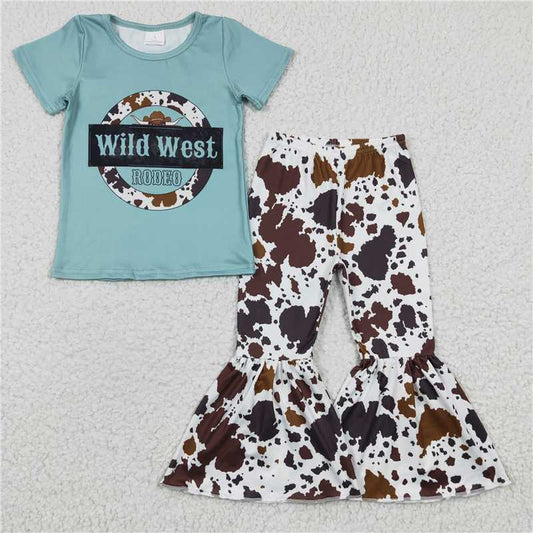 GSPO0291 Girls Short Sleeve Cream Pattern Pants Set