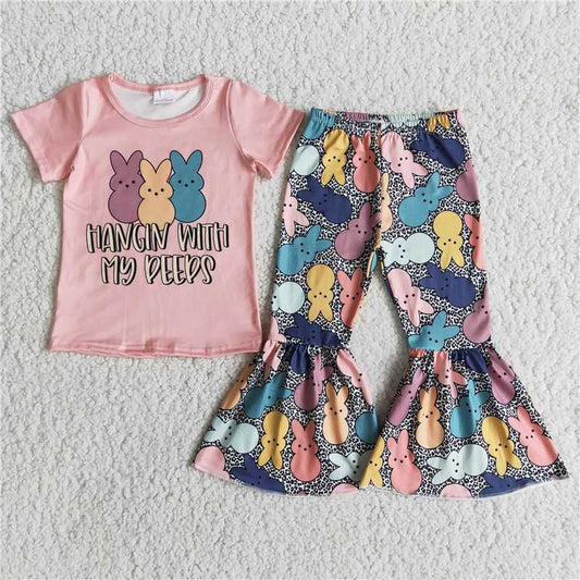 E9-2 Easter Bunny Pink Short Sleeve Trousers Suit