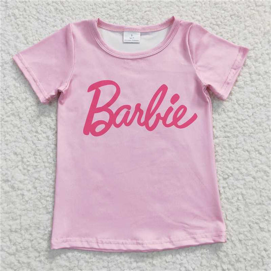 GT0150 Girls Printed Alphabet Pink Short Sleeve Top