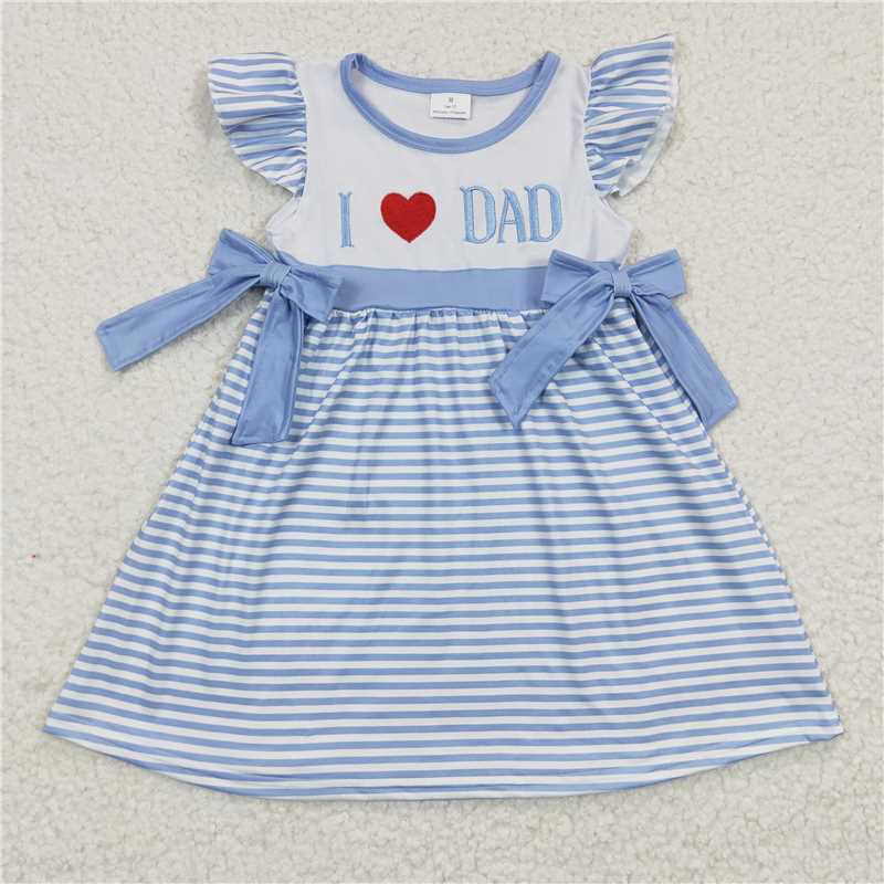 GSD0256 Girls Embroidery Heart Letter Embroidery Blue Flying Sleeve Dress