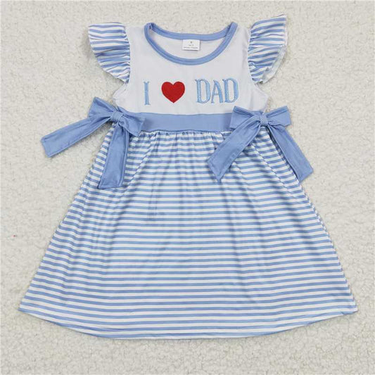 GSD0256 Girls Embroidery Heart Letter Embroidery Blue Flying Sleeve Dress