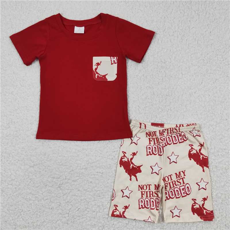 BSSO0146 Boys Riding Red Pocket Short Sleeve Shorts Set