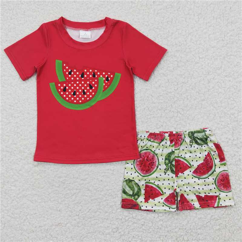 BSSO0175  Boys Watermelon Red Short Sleeve Shorts Set