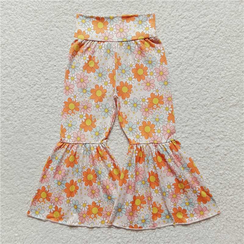 P0104 Orange Blue Floral Milk Silk Trousers