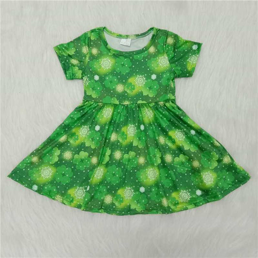 baby girls short sleeve twirl dress kids luck leaf frock for st patrick day