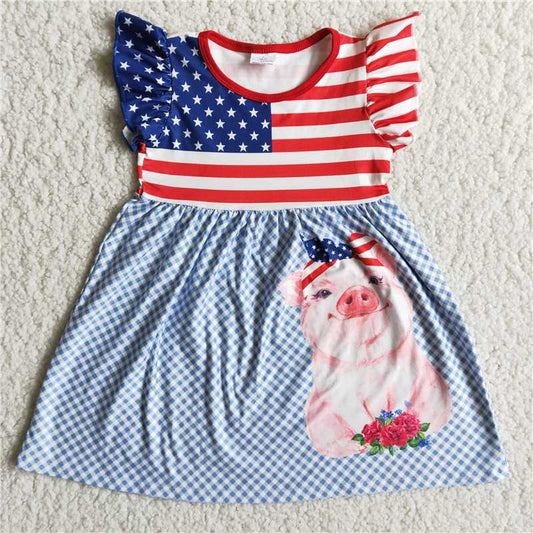 girl cute pig and flowers dress with flutter sleeve