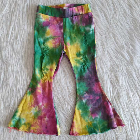 girl tie-dye flare pants with elastic waist